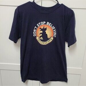 Triceratops Dinosaur T-Shirt - Don't Stop Believing- Men's Size Medium